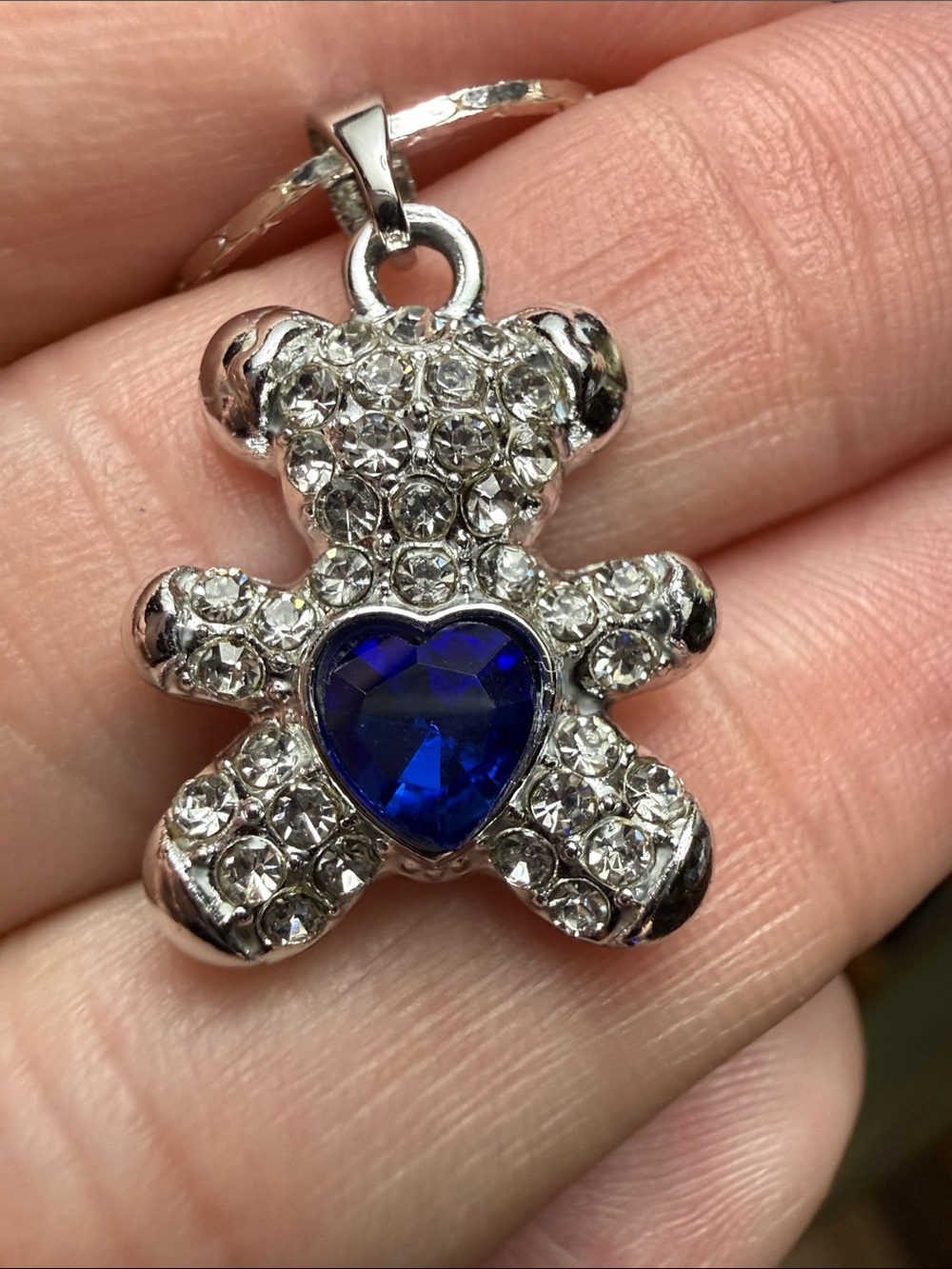 Sterling Silver Necklace with Blue Heart Crystal Bear NEW